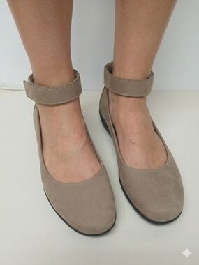 Clarks Taupe Suede Ankle-Strap Flats